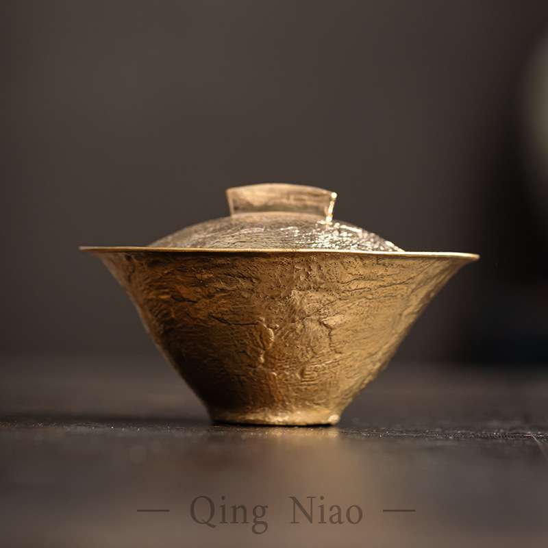 德化一瓢盖碗鎏金鎏银手抓泡茶碗家用日式薄胎二才茶碗泡茶不烫手