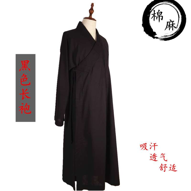 厂家直供正觉黑色棉麻大褂长袍春秋四季亚麻长褂僧服僧装道装长衫