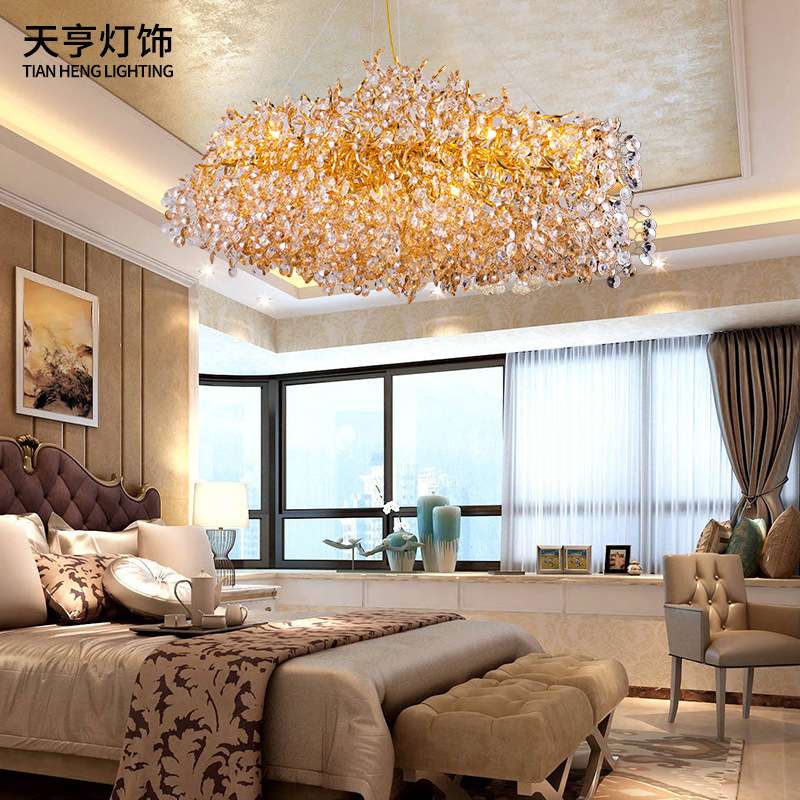 天亨美式奢华水晶金色led吊灯现代个性创意主卧室灯客厅铝材灯具