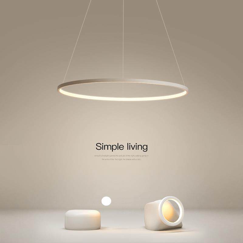 圆形北欧设计师单头吧台客厅书房灯现代简约环形吊灯led餐厅灯具