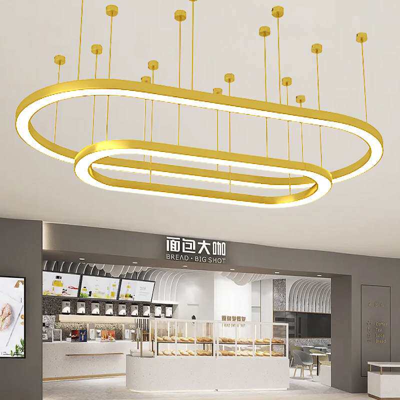 金色蛋糕店造型灯 烘焙室办公商场店铺专用灯具led椭圆长方形吊灯