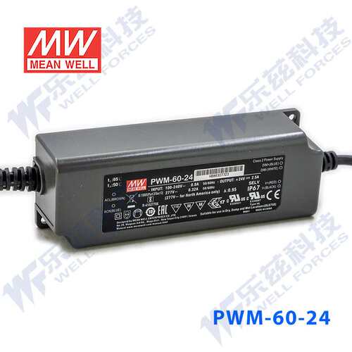 PWM-60-24 60W 24V2.5A PWM信号输出IP67防水型带PFC功能明纬电源