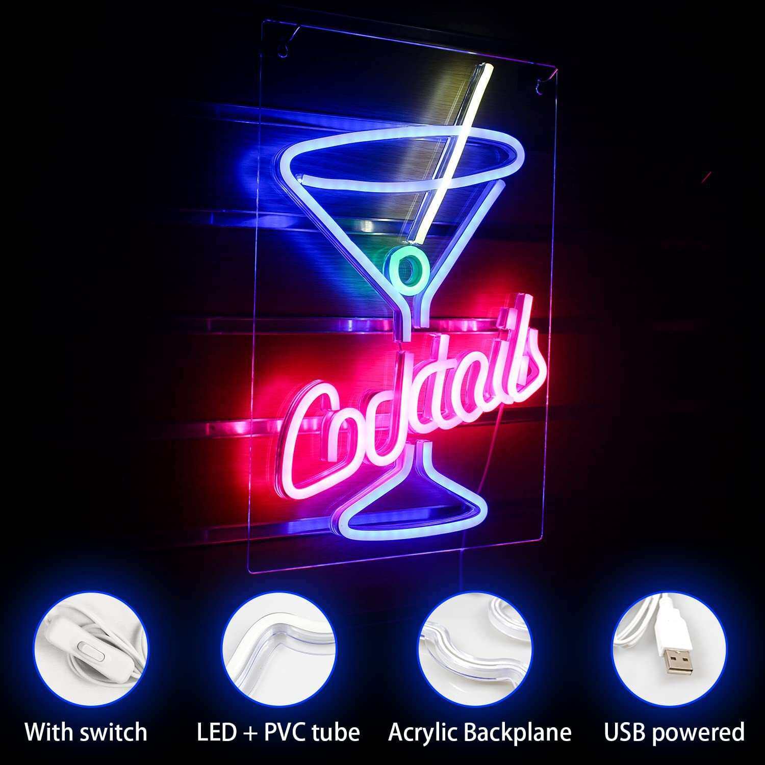 跨境亚马逊led霓虹灯beertime鸡尾酒造型吧台bar发光酒杯酒吧灯批