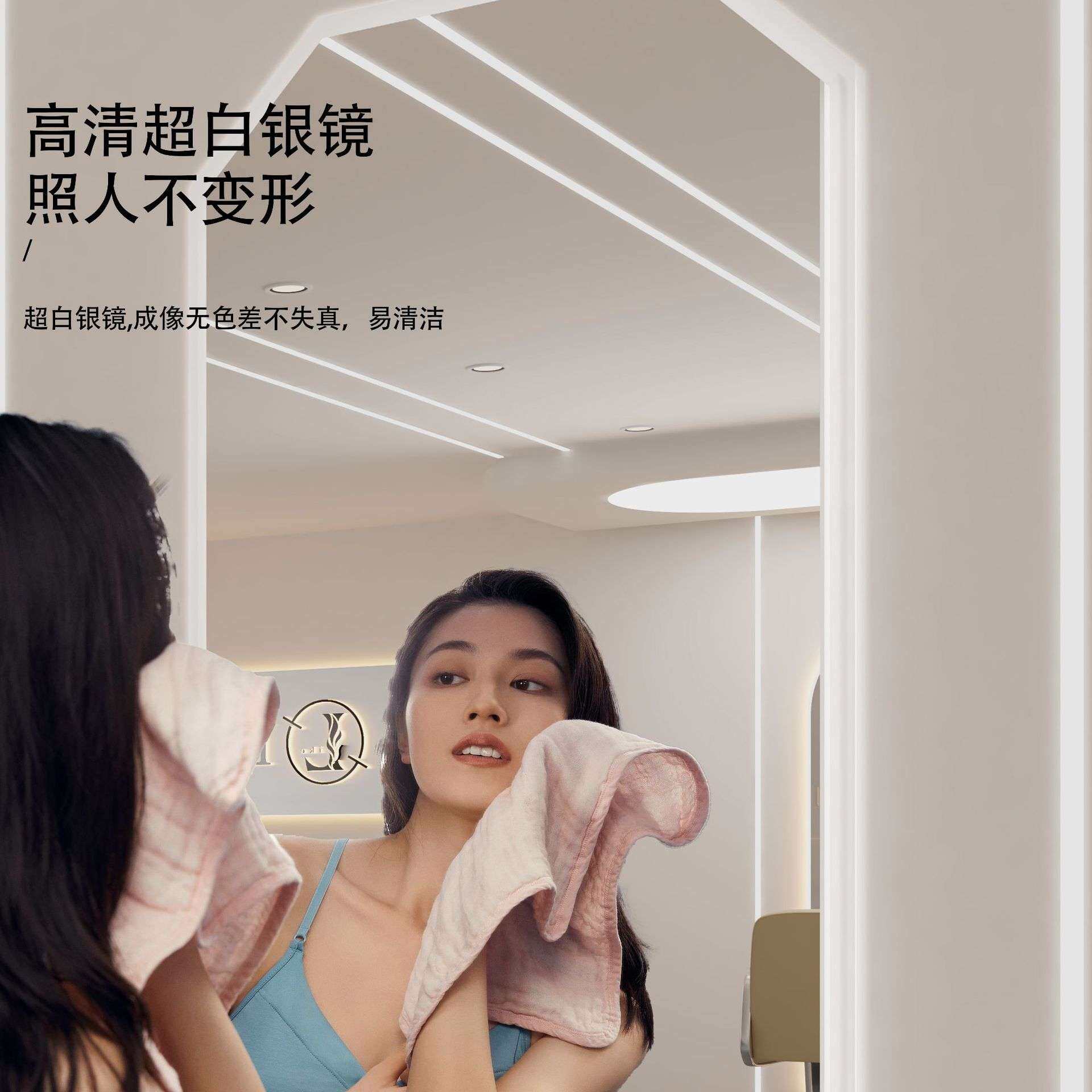 网红新款理发店镜子发廊专用美发镜台发光亚克力边框剪发烫染镜子