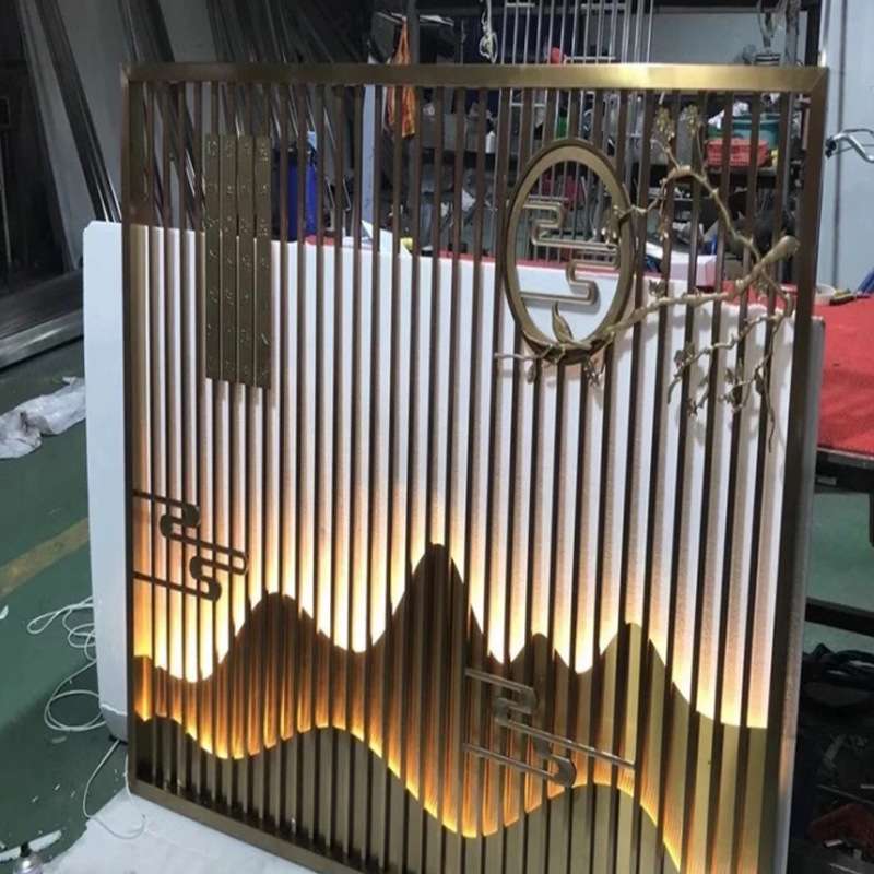 客厅北欧餐厅镂空装饰家用 新中式铁艺简约不锈钢钛金属屏风隔断
