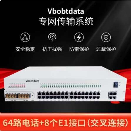 VboTdata电信级PCM综合复用设备+64路电话+8个E1接口(交叉连接)