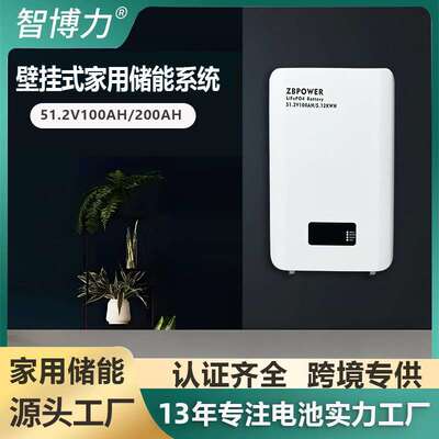 智博力25.6V51.2V壁挂式家庭储能太阳能光伏电源墙10KWH磷酸铁锂
