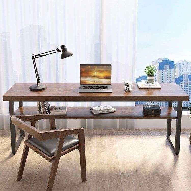 北欧双层实木电脑桌家用阳台双人桌书桌学习桌椅组合办公桌长条桌