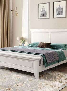 美式白色实木床1.8米现代简约主卧室双人婚床高箱储物极简公主床