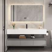 高端岩板无缝陶瓷盆一体盆浴室柜组合全套洗漱洗脸洗手台厂家