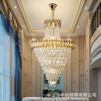 北欧高端电镀水晶吊灯轻奢别墅酒店大堂商场客厅复式中空水晶灯具