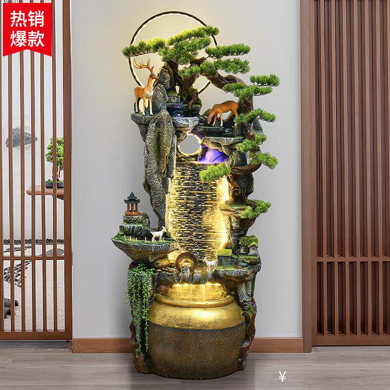 田园假山流水喷泉鱼缸风水轮加湿器景观餐厅办公室客厅装饰品摆件
