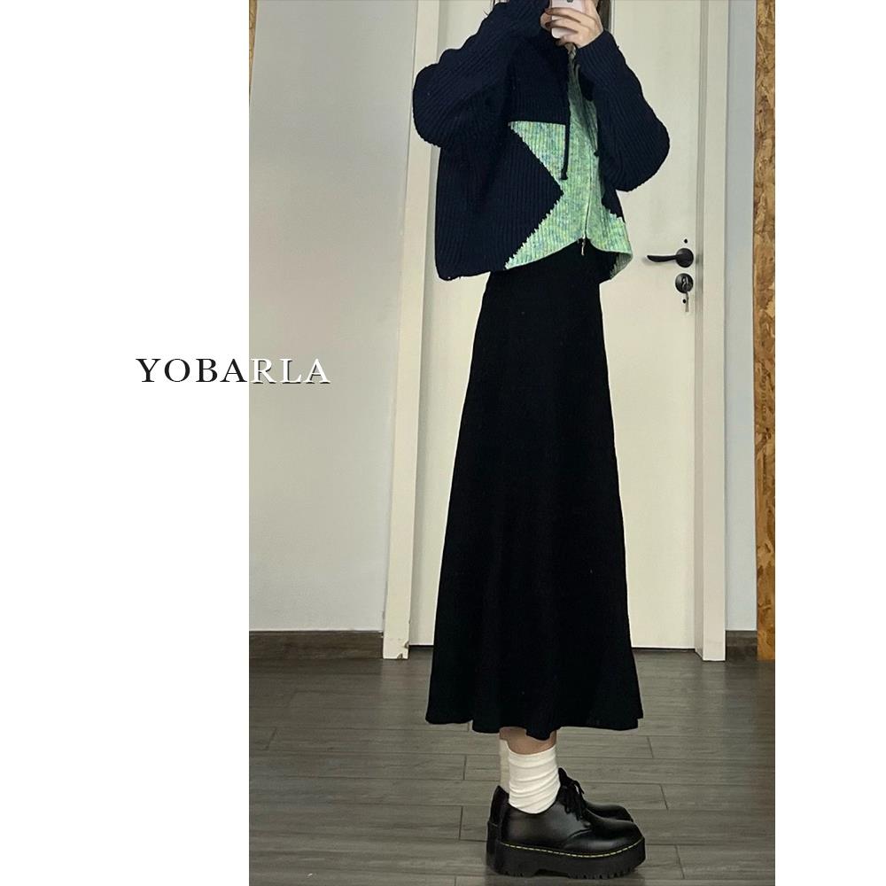 黑色毛呢半身裙女秋季大码胖mm显瘦梨形身材遮胯中长款a字伞裙子