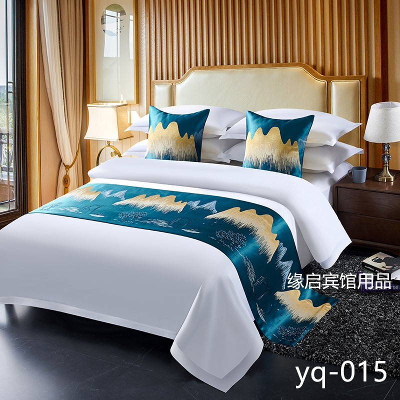 宾馆酒店床e上用品轻奢床尾巾床旗床尾垫床盖桌旗同款靠垫抱枕