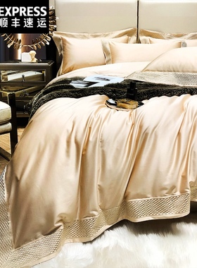 意式轻奢140S双股匹马棉四件套1.8床单I/床笠简约酒店白色床上用