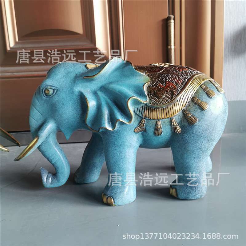 纯铜象摆件家居酒柜客厅彩铜象摆件 纯铜大型动物摆设装饰品