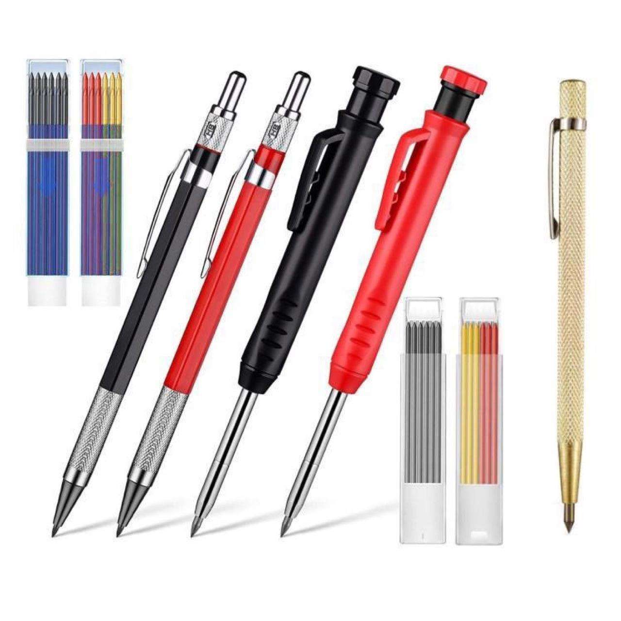 画笔黄色铅芯2.0木工铅笔金刚划线笔+黑红2色2.8木工深孔铅笔套装