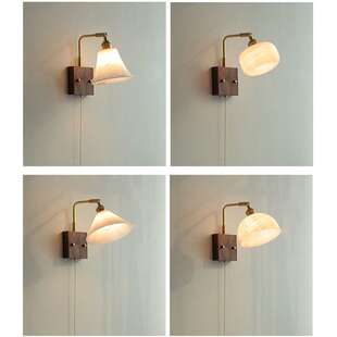 云石壁灯床头灯卧室创意黑胡桃木客厅特色楼梯过道墙壁灯拉绳开关