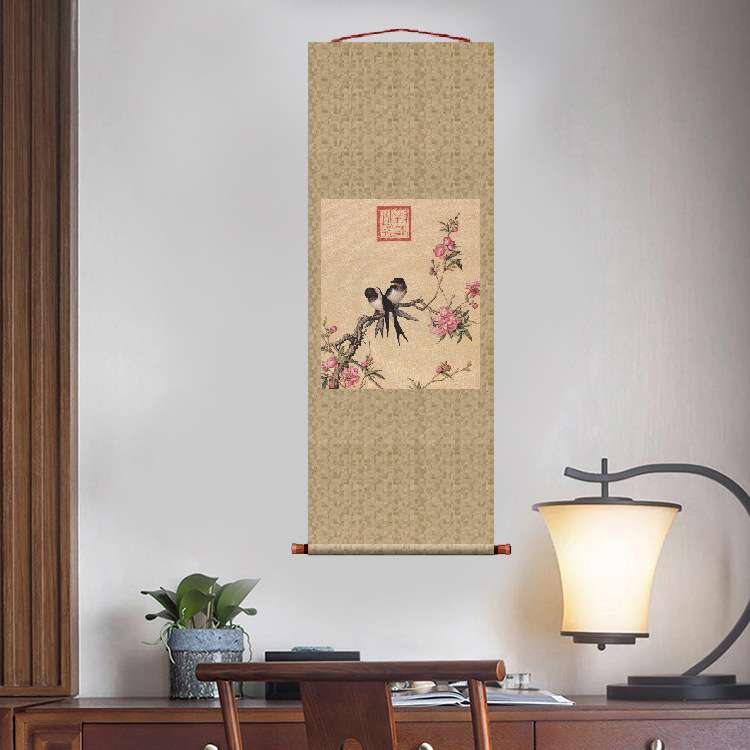 郎世宁仙萼长春图其二宫廷画挂轴条幅卷轴花鸟画名画复制品玄关画