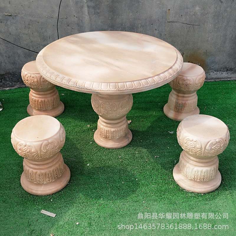 石雕石桌石凳青石仿古大理石圆桌户外花园庭院酒店别墅茶几摆件