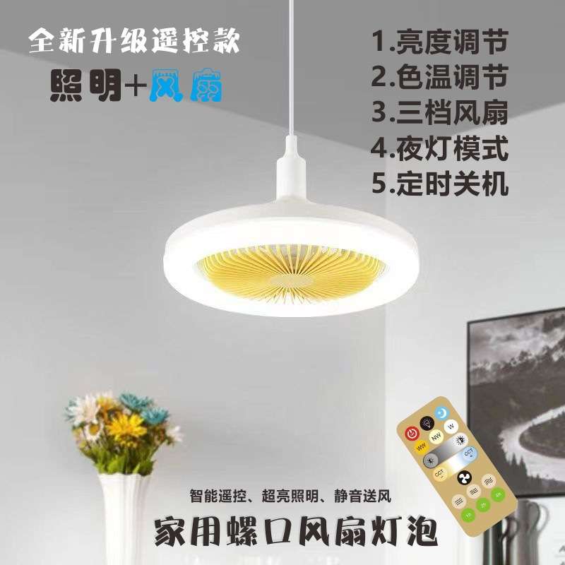 E27螺口超亮LED省电风扇灯泡卧室厨房饭厅圆形三色遥控商用吊扇灯图片