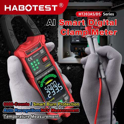 HABOTEST工厂店HT203系列智能数字钳形表电流电压电阻钳形万用表