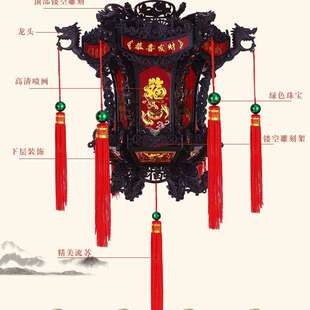 旋转LED走马灯六角外闪宫阳台新中式玄关装饰花篮式宫灯灯饰灯笼