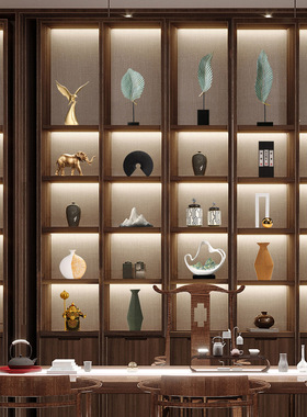 新中式轻奢高端摆件家居软装客厅办公室茶室博O古架书房书柜装饰
