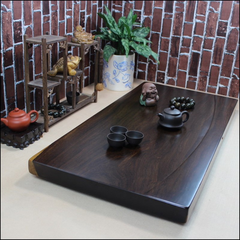 黑檀木茶盘长方形简易整块实木原木功J夫茶具家用排水茶台茶海