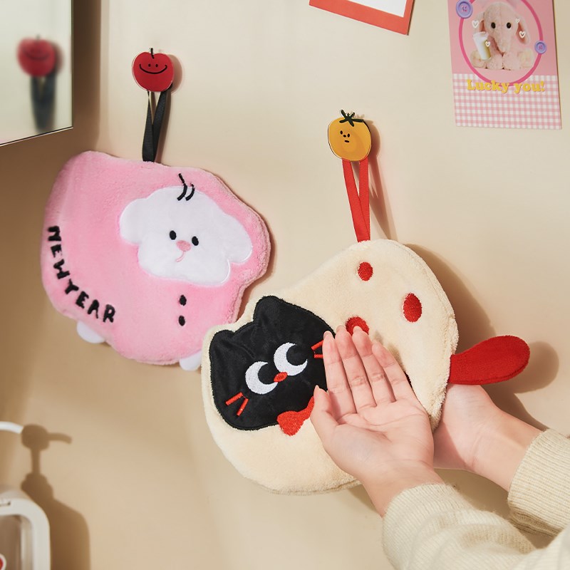 厨房擦手巾挂式可爱动物超u强吸水加厚浴室珊瑚绒不掉毛巾抹布速