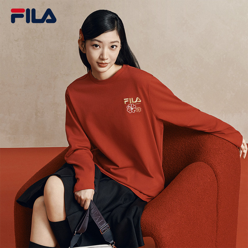 马上起飞FILA斐乐男女长袖T恤2026春新款情侣海棠花红色新年长T恤,运动服/休闲服装,运动T恤,淘宝优惠券,粉丝福利购,淘宝优惠卷