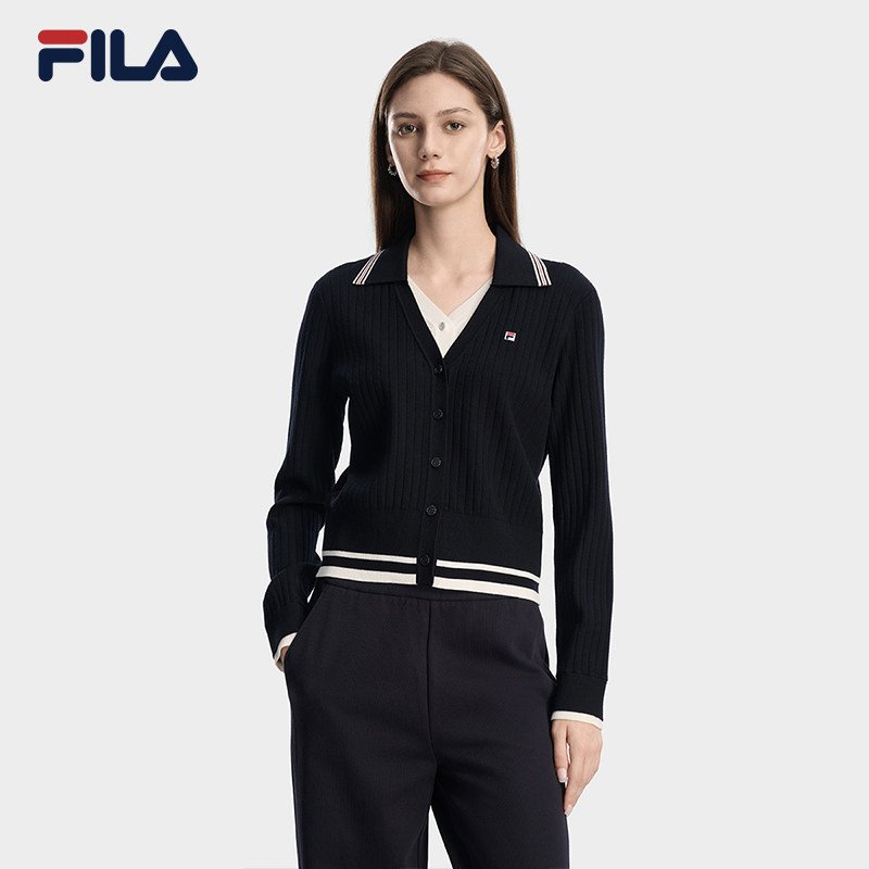FILA斐乐官方长袖编织衫外套女春季新款假两件学院风毛衣开衫上衣,运动服/休闲服装,运动毛衣/线衫,淘宝优惠券,粉丝福利购,淘宝优惠卷