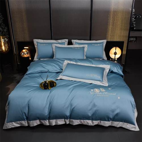 轻奢100支长绒棉纯棉四件套a类母婴级简约刺绣床上用品全棉床笠款