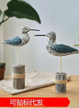 实木雕刻套装鸟地中海家居装饰摆件复古树桩海鸟橱窗陈列木雕鸟