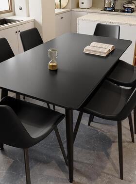 黑色岩板餐桌意式极简现代简约长方形饭桌吃饭桌子全托岩板