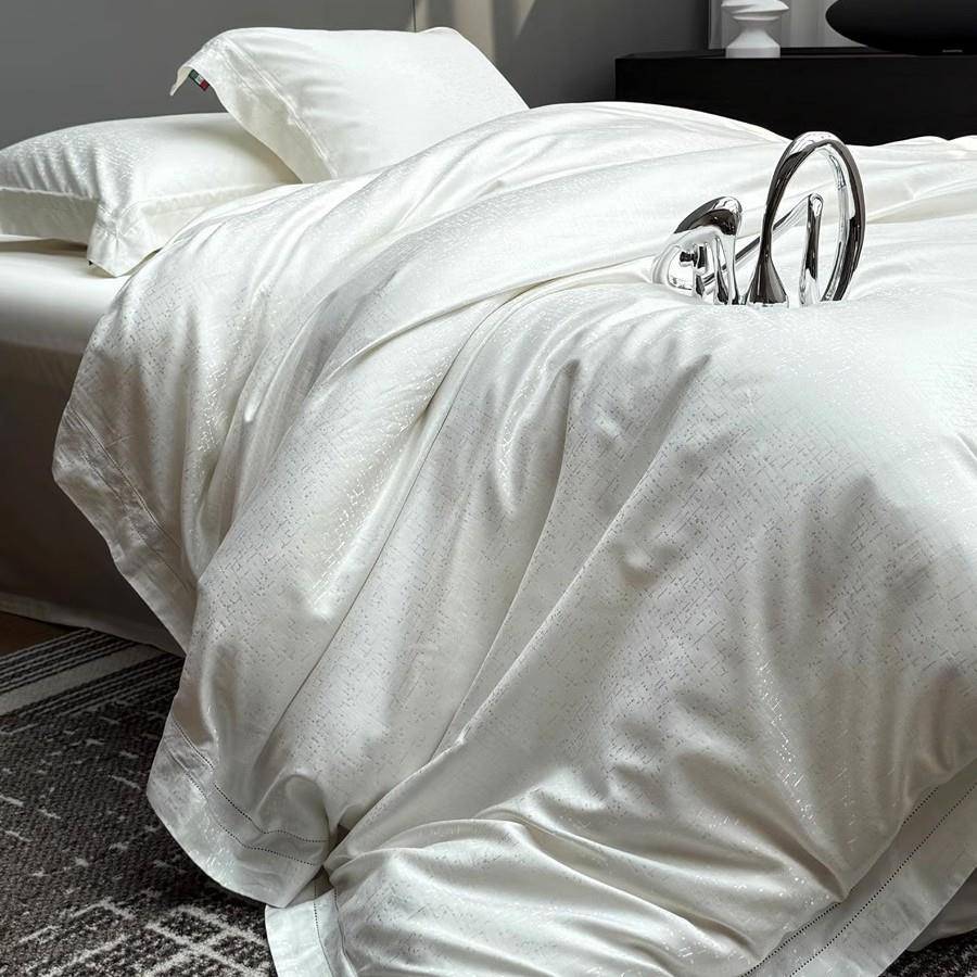 样板房奢华星级体验睡眠高定床品GIZA86白色全棉色织提花四件套