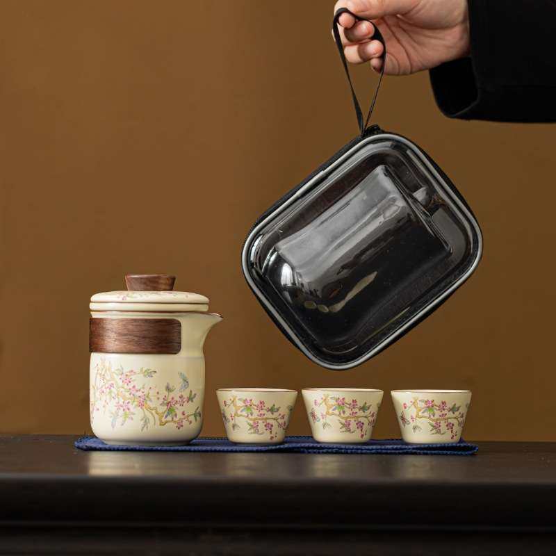 旅行手抓壶紫藤花茶壶茶具套装快客杯泡茶便携随身一壶三杯陶瓷,电子元器件市场,其它元器件,淘宝优惠券,粉丝福利购,淘宝优惠卷