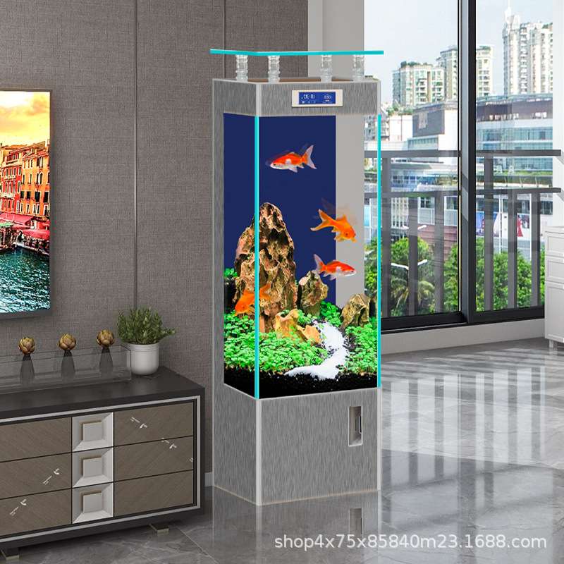 2025网红新款鱼缸金晶超白玻璃靠墙背过滤全年免换水一键排水智能