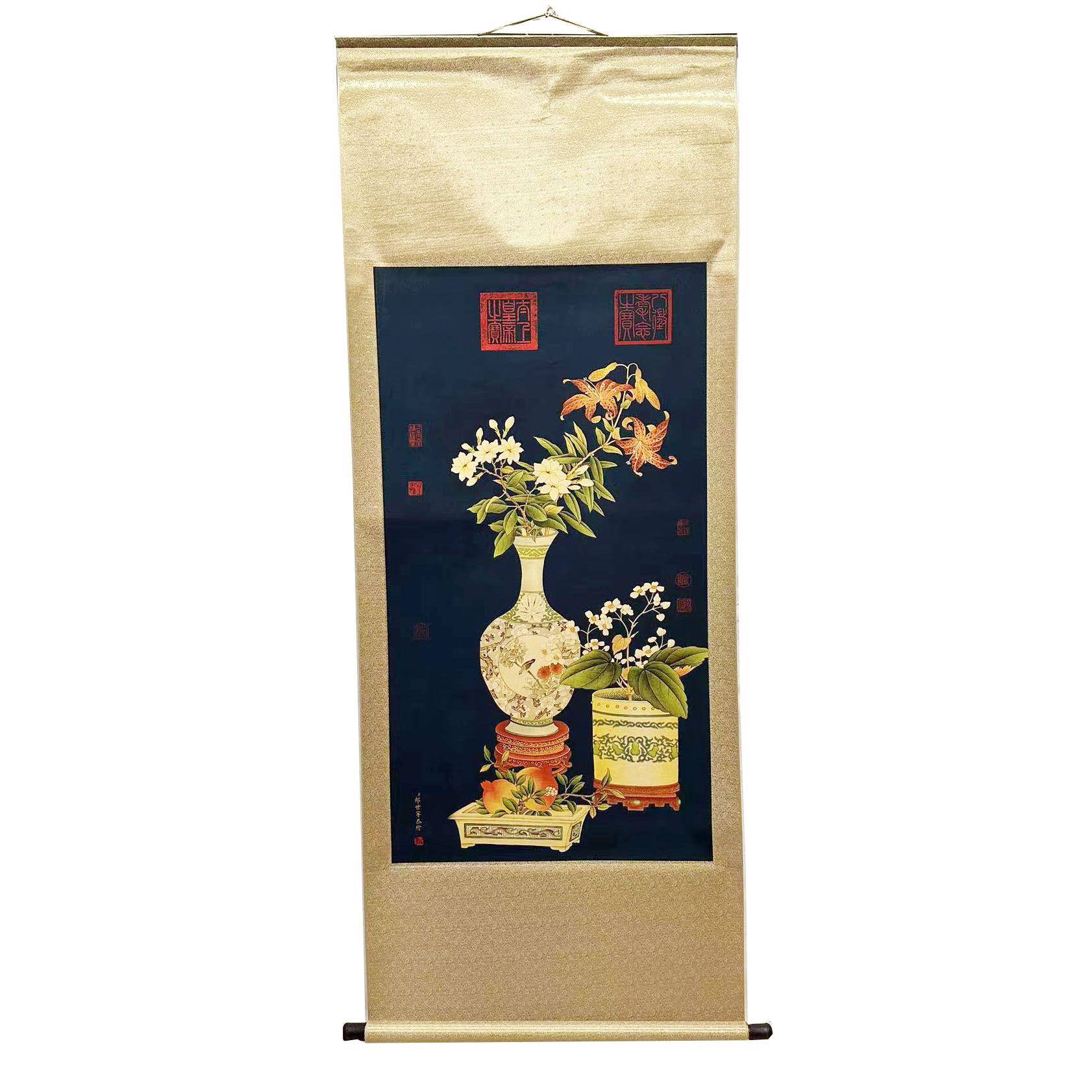 仿古山水书法字画慈禧花瓶仿古汉柏装饰字画花鸟画国画 厂家