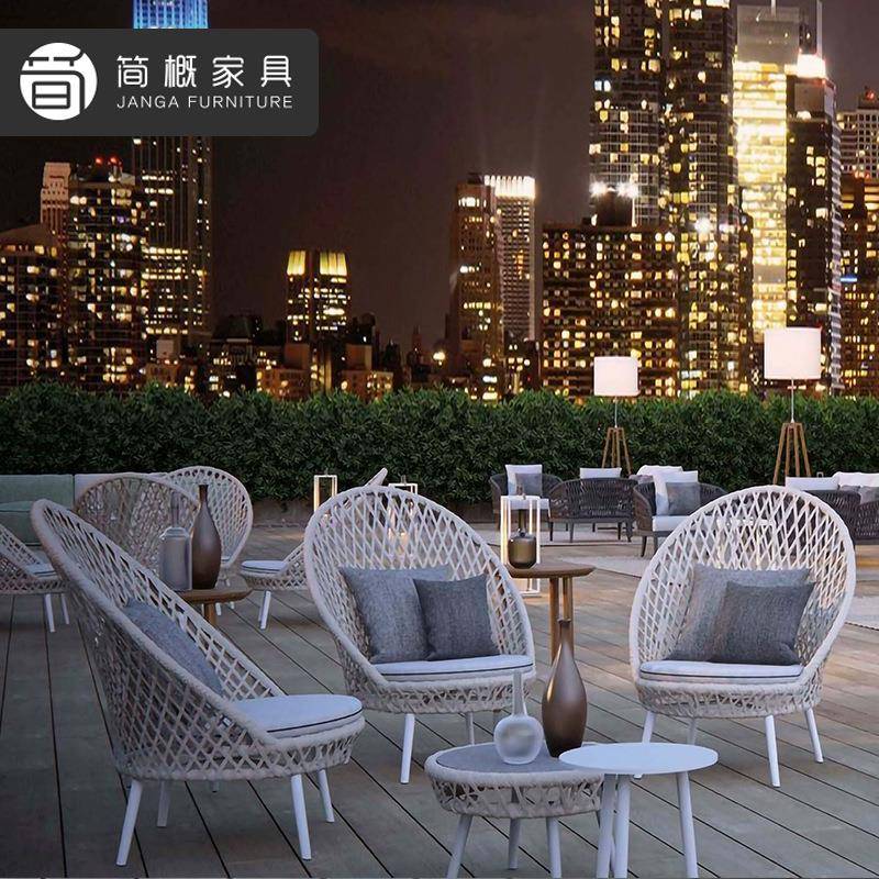 户外别墅花园沙发三件套酒店阳台沙发茶几组合庭院露天单人沙发椅