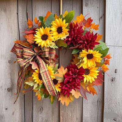 莱涛2025新款四季仿真花环蝴蝶结向日葵枫叶装饰挂件家居装饰门挂
