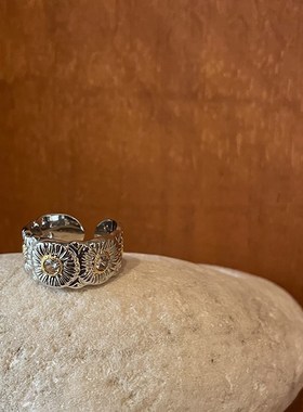 Always 高级感o时尚气质小雏菊镶嵌锆石开口戒指个性食指戒指环女