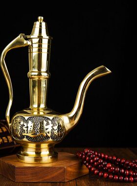 拜财神摆件铜家用酒壶关公酒壶酒杯供佛佛具纯铜供奉财神仿古老式