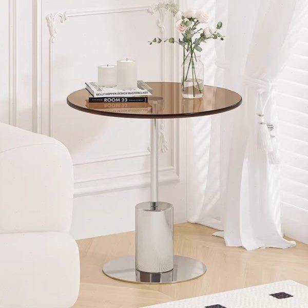 迷你沙发边几茶几客厅家用创意岩板角几床头不锈钢玻璃小圆桌子