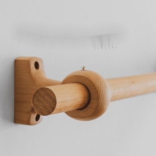 本原 榉木实木质亚麻窗帘杆民宿木杆吊环日式罗马杆窗帘支架包邮