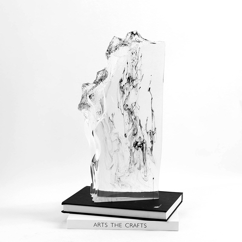 透明水墨山假f山意境新中式摆件高端博古架样板间书房玄关软装饰