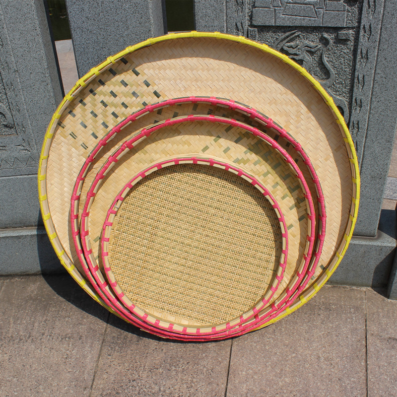 竹制品手工簸箕竹l编农家有孔竹筛子晾晒无孔圆簸箕竹筲箕竹匾装