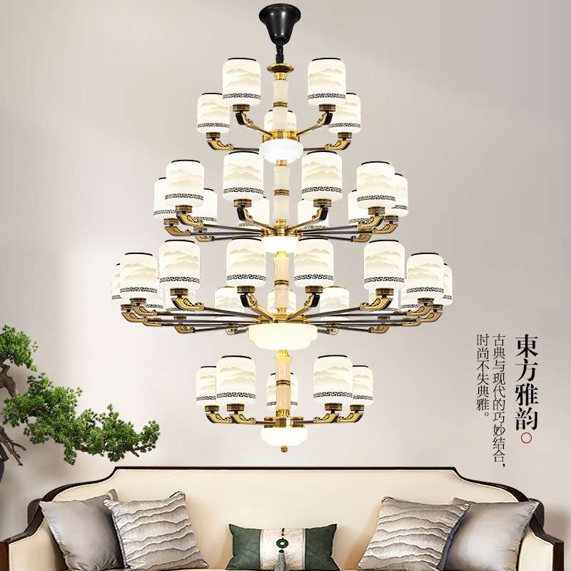 新中式全铜客厅吊灯中国风家用大气餐厅书房样板房复式楼别墅吊灯