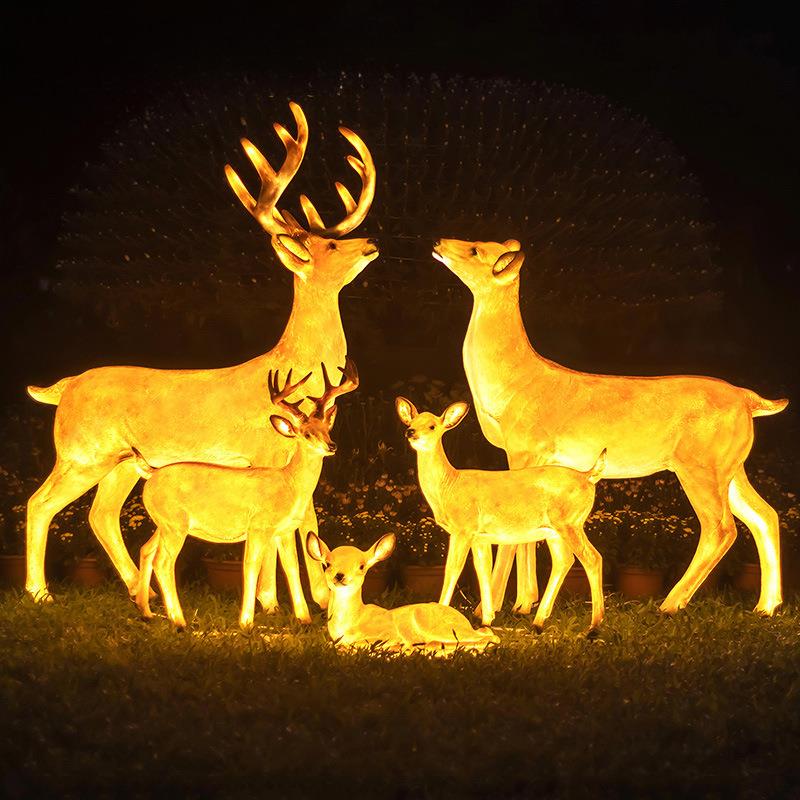 LED发光麋鹿户外动物公园广场梅花鹿灯花园别墅园林景观草坪灯