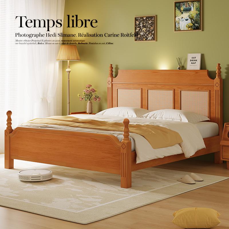 实力工厂美式复古床实木床小户型家用1米5的床实木家用卧室双人床